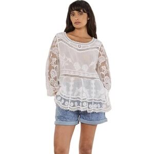 APRICOT 🍑- White Lace Peasant Top - Women